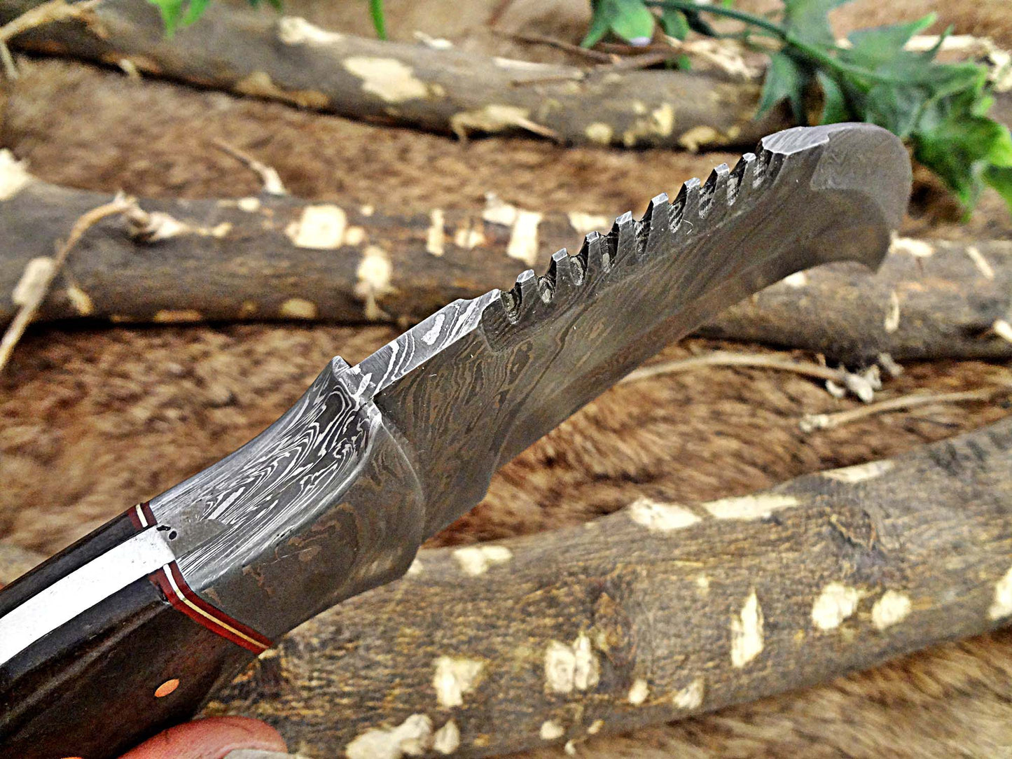 11" Long hand forged Damascus steel Karambit Knife, Colored Camel Bone with Damascus Bolster & Pommel finger hole, Leather sheath