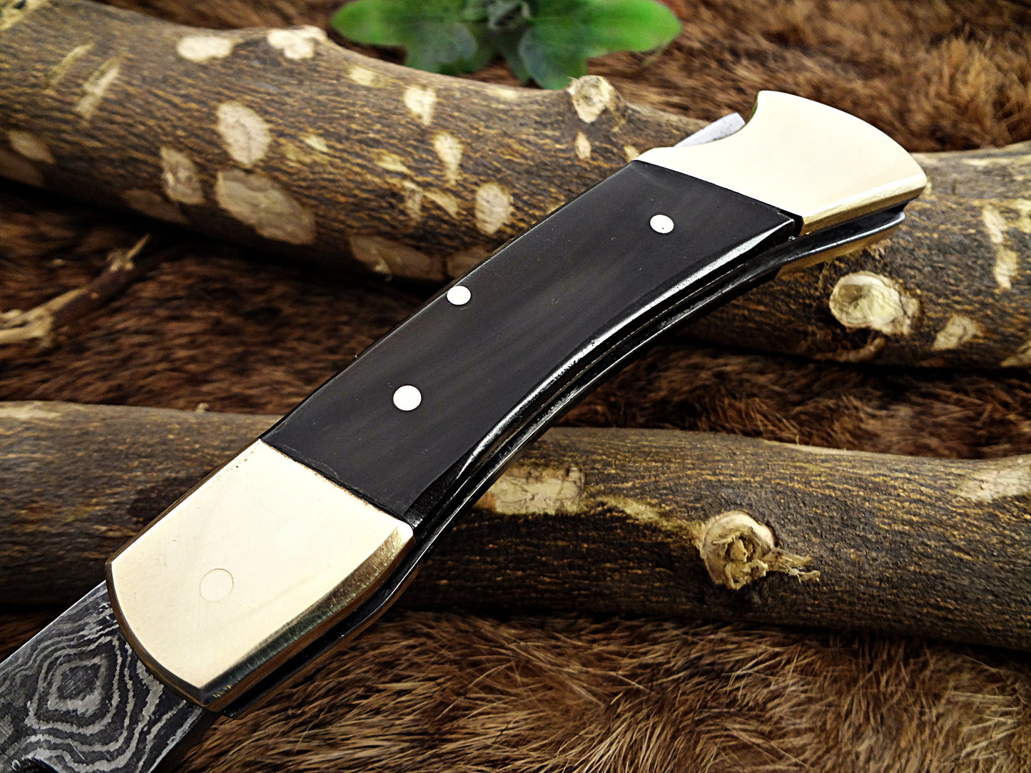 7.5" back liver lock Folding Knife, Hand forged Damascus steel blade, Available in wood, Bone and Horn scales bolster, Comes with cow hide leather sheath