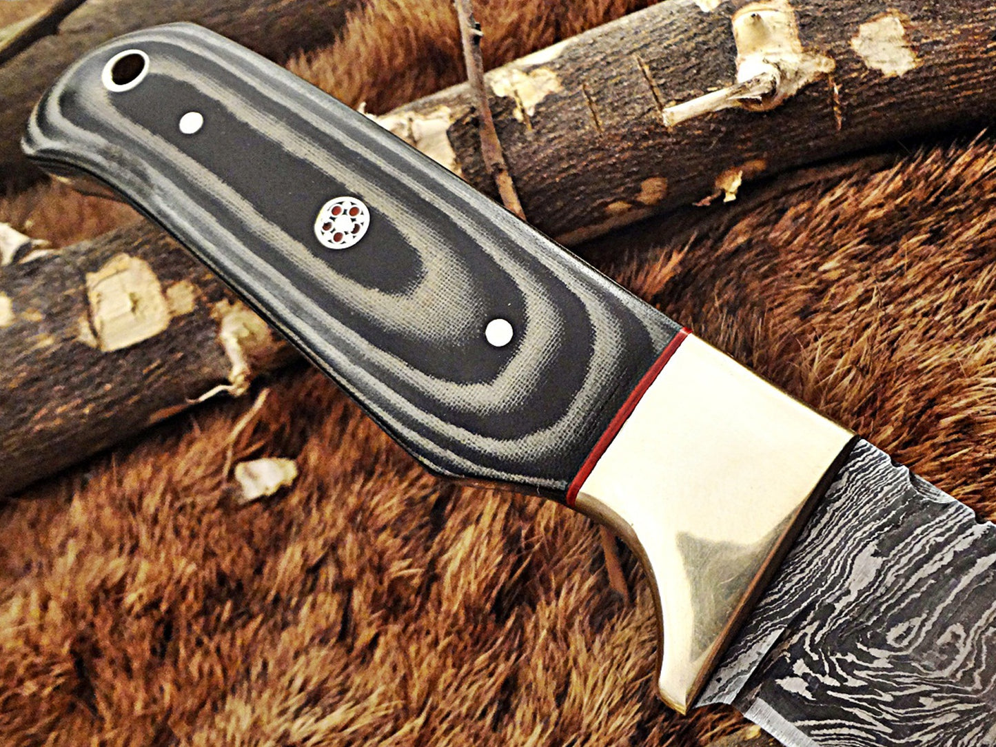 8" Long hand forged Damascus steel full tang blade gut hook skinning Knife, 3 scales available, includes Cow hide leather sheath