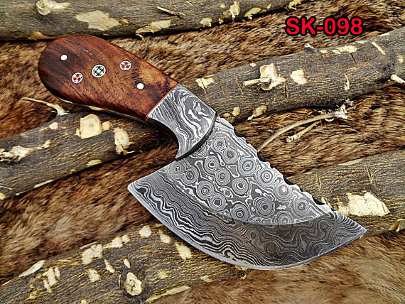 7" long Hand Forged Damascus Steel wide blade Pocket Knife with 3.5" cutting edge, available in 4 Natural scales, Includes Cow leather sheath