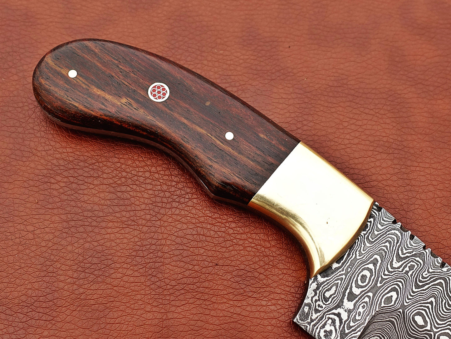 Damascus steel Rain drop pattern straight back blade 9.5" skinning knife, 5" full tang, Available in 4 colors, includes Cow hide Leather sheath