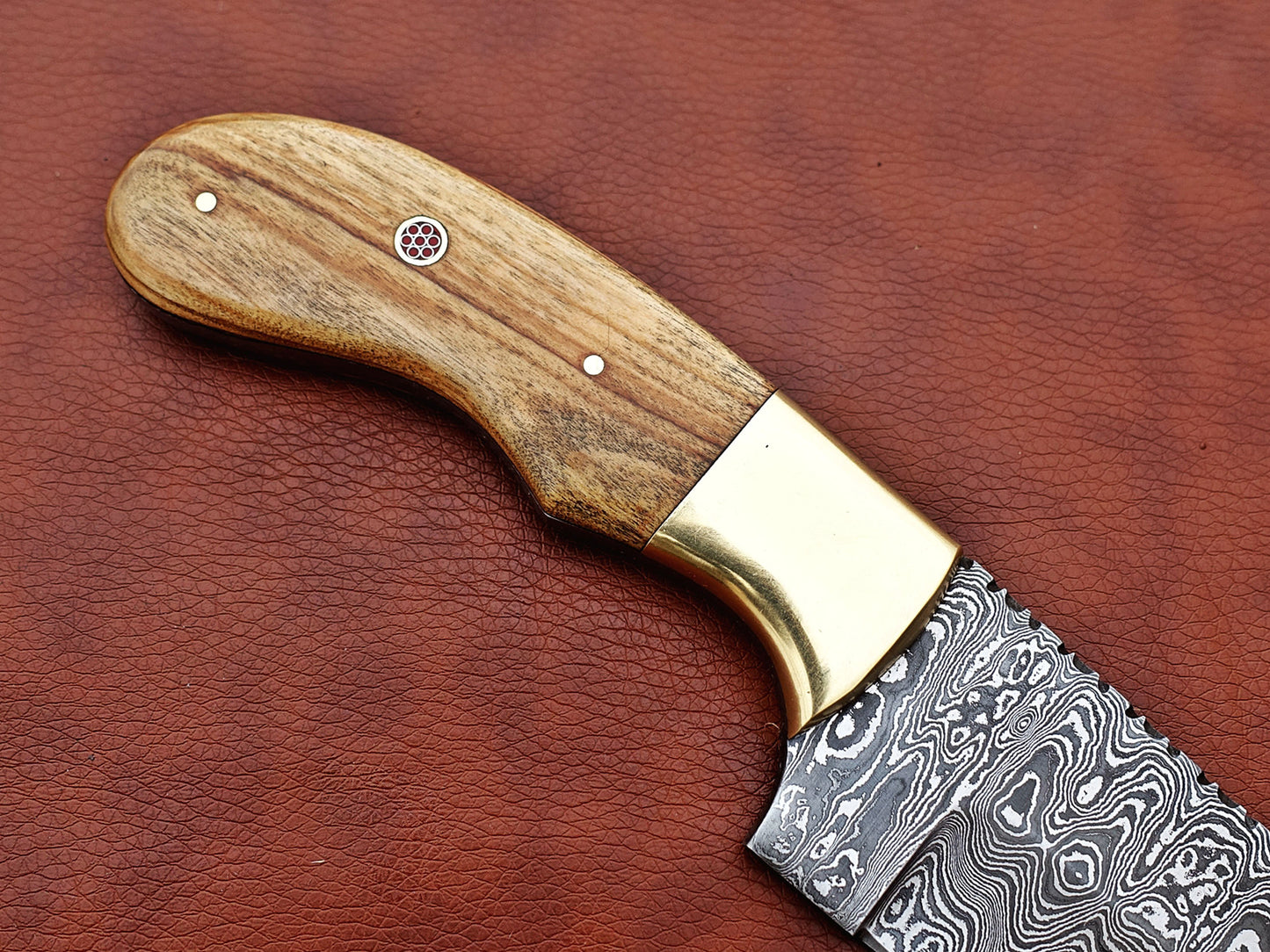 Damascus steel Rain drop pattern straight back blade 9.5" skinning knife, 5" full tang, Available in 4 colors, includes Cow hide Leather sheath