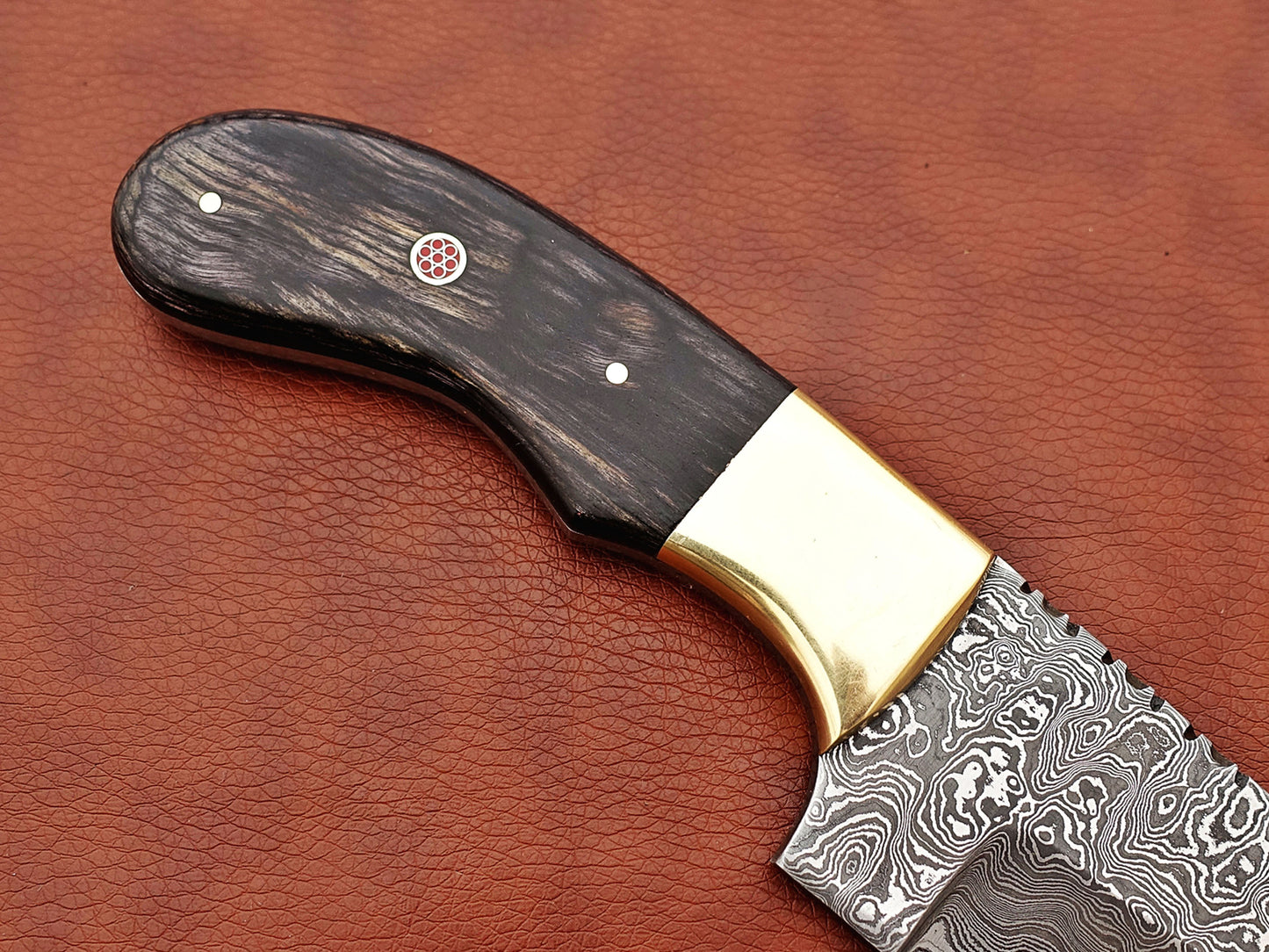 Damascus steel Rain drop pattern straight back blade 9.5" skinning knife, 5" full tang, Available in 4 colors, includes Cow hide Leather sheath