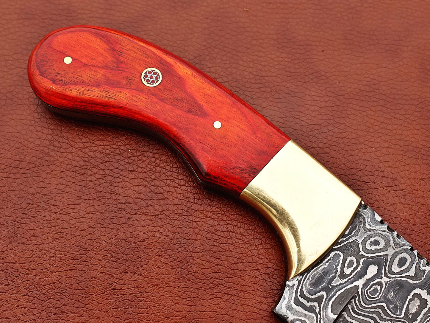 Damascus steel Rain drop pattern straight back blade 9.5" skinning knife, 5" full tang, Available in 4 colors, includes Cow hide Leather sheath