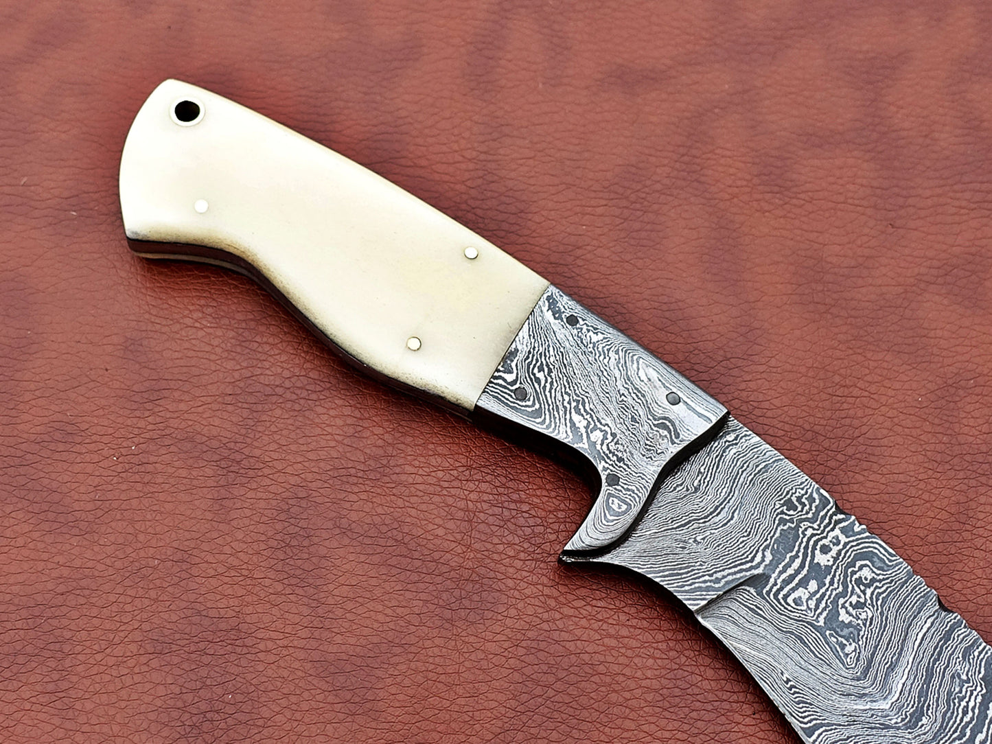 Damascus Steel Kukri Knife 14 Inches custom made Hand Forged With 9" long blade, Stag Antler scale, Cow Leather Sheath
