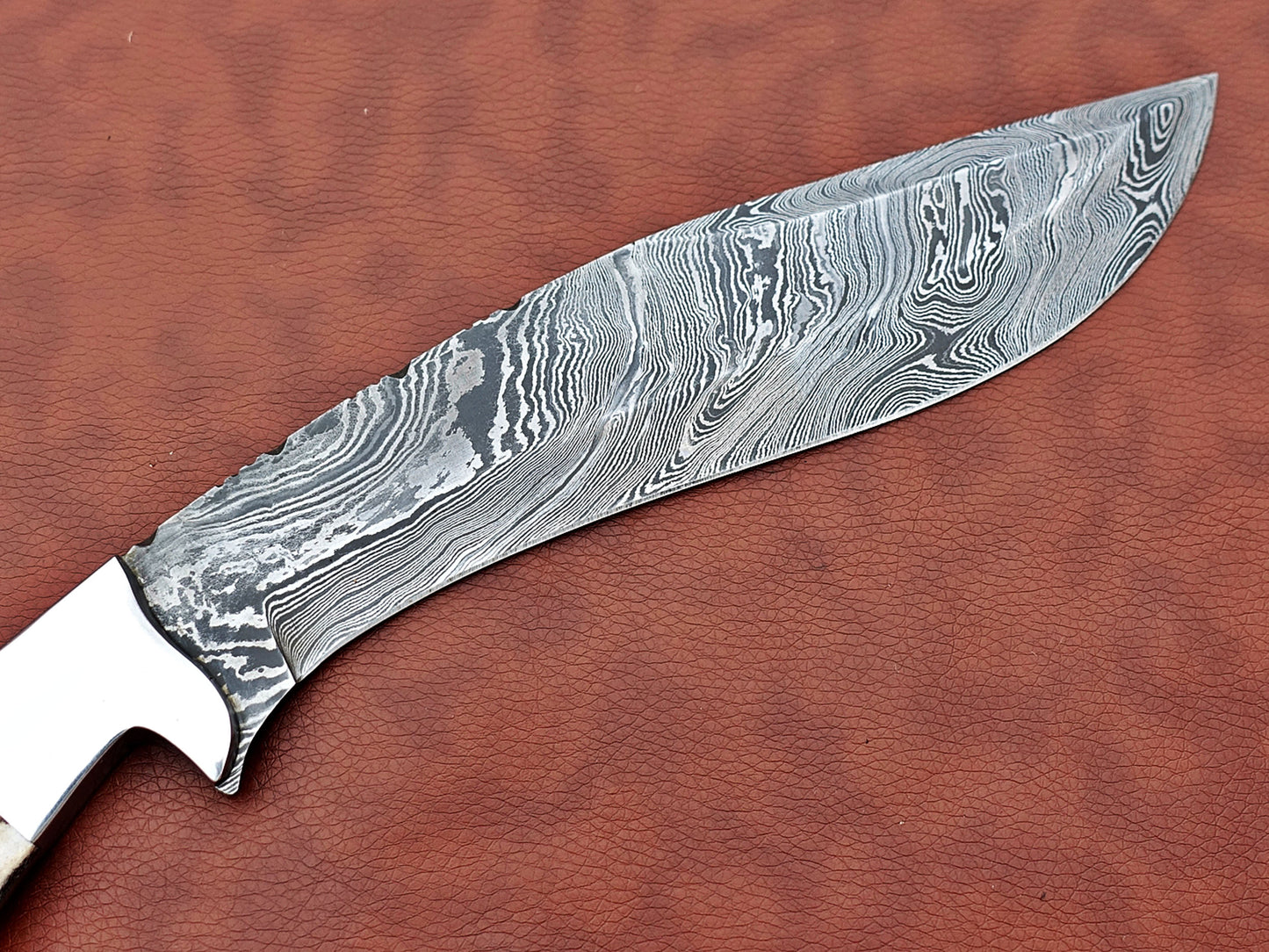 Damascus Steel Kukri Knife 14 Inches custom made Hand Forged With 9" long blade, Stag Antler scale, Cow Leather Sheath