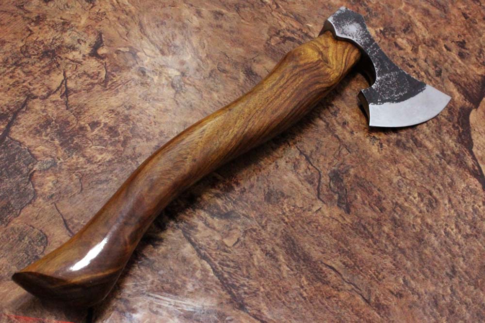 14 Inches long Hand Forged high carbon steel Log splitter Axe with Rose wood round handle, thick Cow hide Leather sheath