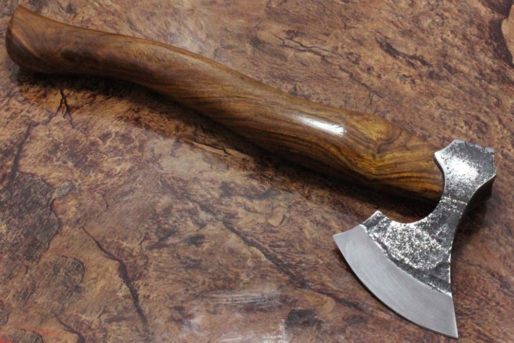 14 Inches long Hand Forged high carbon steel Log splitter Axe with Rose wood round handle, thick Cow hide Leather sheath