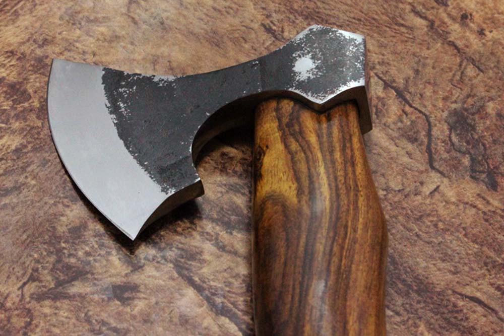 14 Inches long Hand Forged high carbon steel Log splitter Axe with Rose wood round handle, thick Cow hide Leather sheath