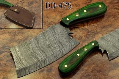 9.5" hand forged Damascus steel butcher Cleaver, chopper knife, Leather sheath