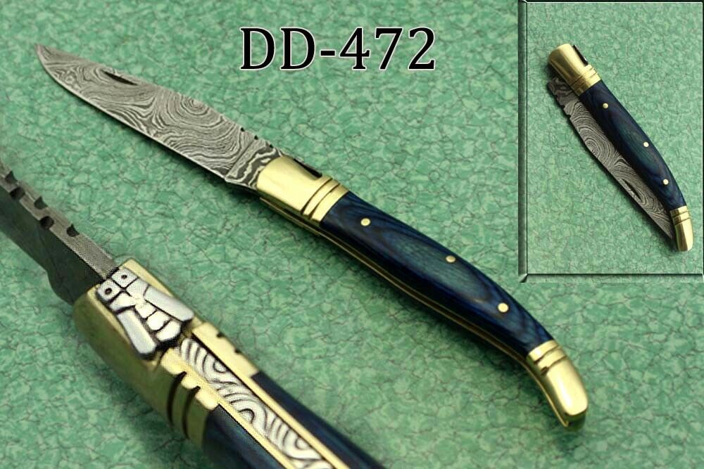 5 pieces Damascus steel Laguiole folding knife with Leather Sheath