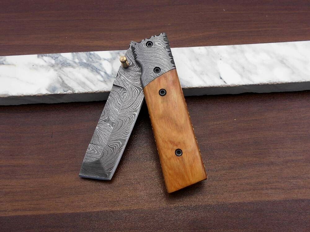 7.5" Damascus steel tanto folding knife With sheath, 4 colors lot