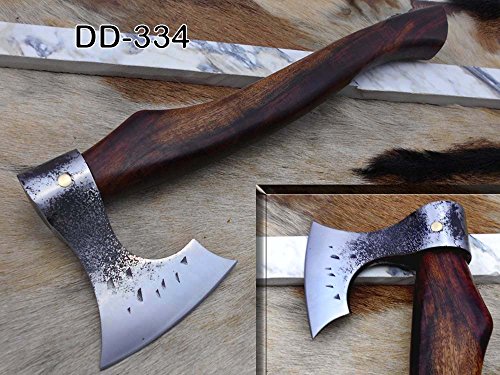 Bearded hiking battle axe 15 Inches long Hand Forg High carbon steel tomahawk Axe with Rose wood round handle, thick cow hide leather sheath