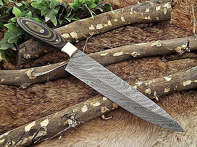 Damascus Steel kitchen chef Knife 13" full tang Hand Forged blade, 2 tone wood
