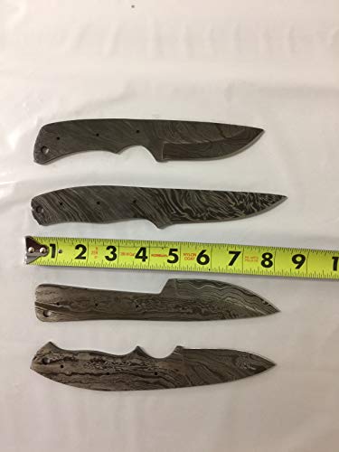 4 Pieces Set of 7.5 and 8.25 inches Long Hand Forged Damascus Steel Blank Blade Skinning Knife Set, 3 to 4 inches Cutting Edge, Compact Pocket Knife Blanks