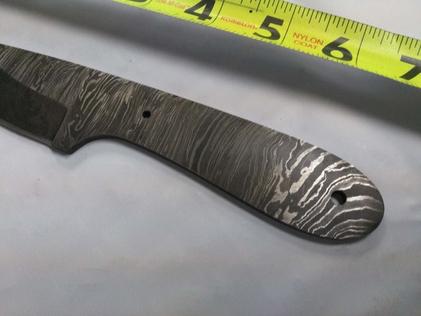 Damascus steel 7" long hand forged blank blade 4.5" cutting edge, 3 screw holes