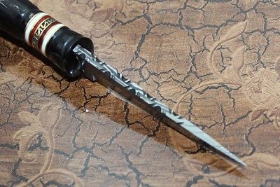 9" Long hand forged Damascus steel Skinning Knife, Round engraved brass, Bull horn & Camel bone scale, Cow hide Leather sheath