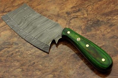 9.5" hand forged Damascus steel butcher Cleaver, chopper knife, Leather sheath