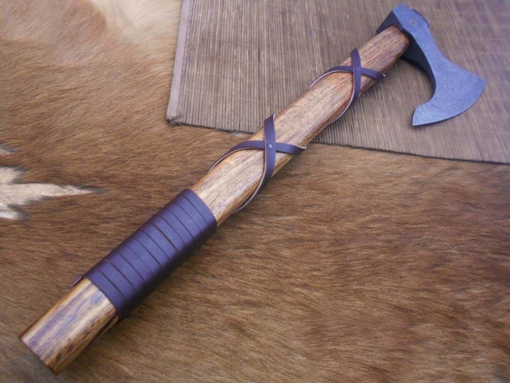 Hand forged Carbon steel Tomahawk Godzilla Axe, Hunting Axe, hiking battle axe Rose wood scale
