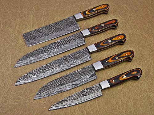 Custom Damascus Chef Knife Set of 5 pcs