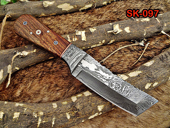 8" Long hand forged Damascus steel full tang Tanto blade pocket Knife, Available in 3 scales, includes Cow leather sheath