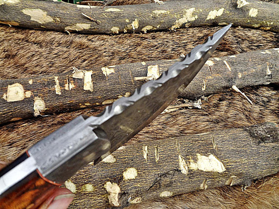 7" long Hand Forged Damascus Steel wide blade Pocket Knife with 3.5" cutting edge, available in 4 Natural scales, Includes Cow leather sheath