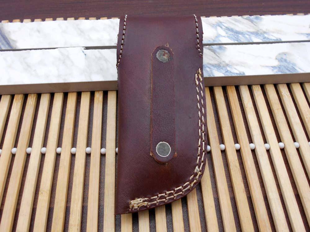 Damascus steel 7" long Folding Knife, Available in 3 scales with bolster, 3" Hand Forged legal blade with 3 inserting holes, Cow hide leather sheath included