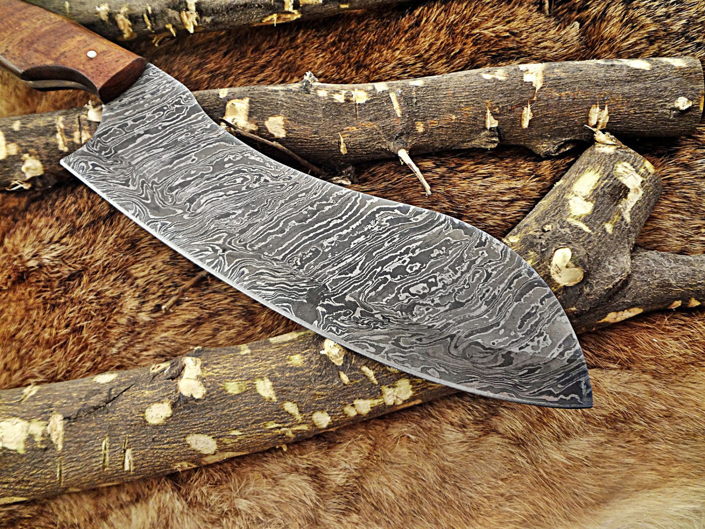 13 Inches long custom made Damascus steel full tang blade chopper chef Knife 7.5" long cutting edge Rose Wood scale with inserting hole