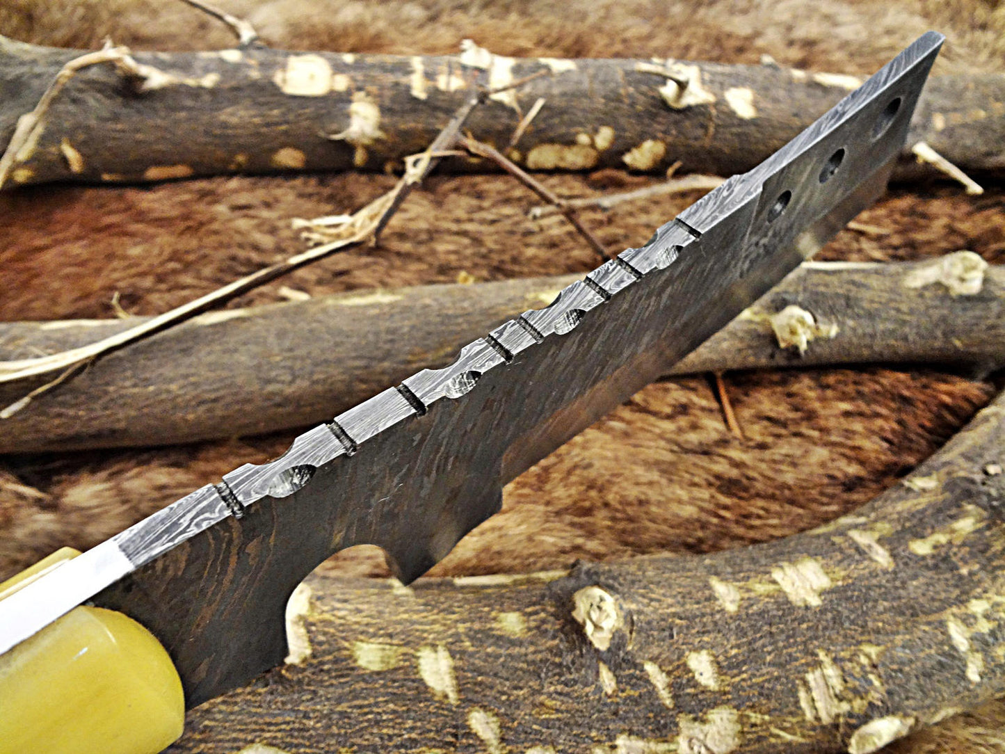 11" Long hand forged Damascus steel cleaver knife full tang chopper Knife, Butcher knife Natural Camel Bone Scale, Cow Leather sheath