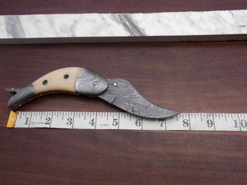 Fish shape 8" folding pocket knife available in 3 natural scales, Cow leather sheath included
