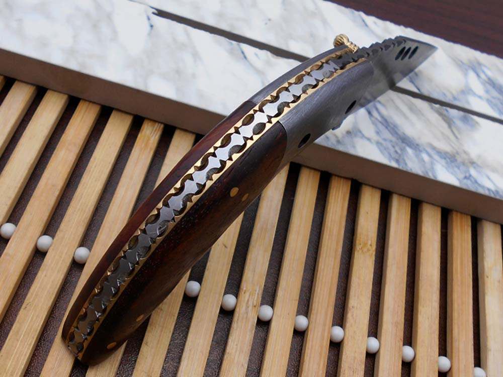 Damascus steel 7" long Folding Knife, Available in 3 scales with bolster, 3" Hand Forged legal blade with 3 inserting holes, Cow hide leather sheath included