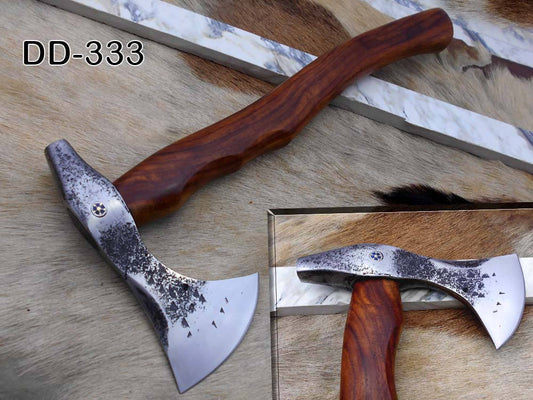 tomahawk Axe bearded hiking battle axe 14 Inches long Hand Forged Carbon steel with Rose wood round handle, thick cow hide leather sheath
