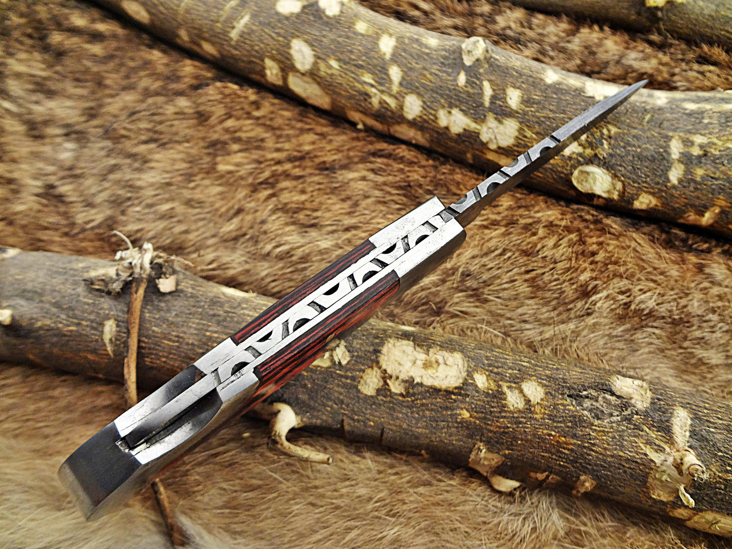 6.5 " Damascus steel Folding pocket Knife, 4 scales options, cow leather sheath included
