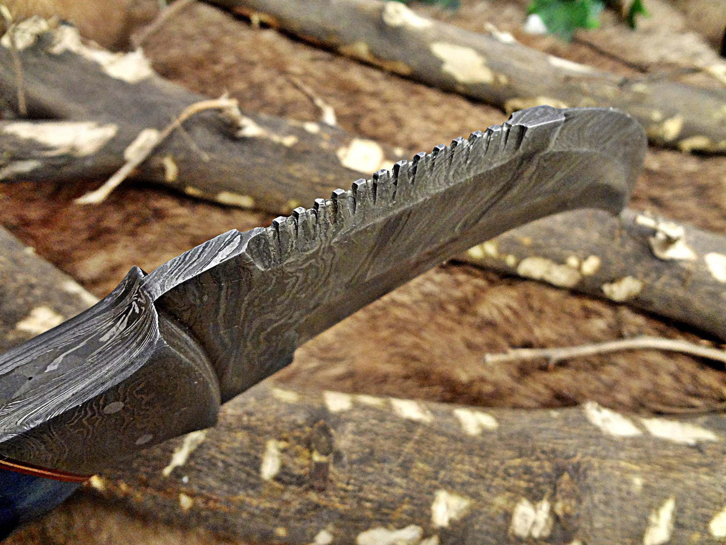 11" Long hand forged Damascus steel Karambit Knife, Colored Camel Bone with Damascus Bolster & Pommel finger hole, Leather sheath