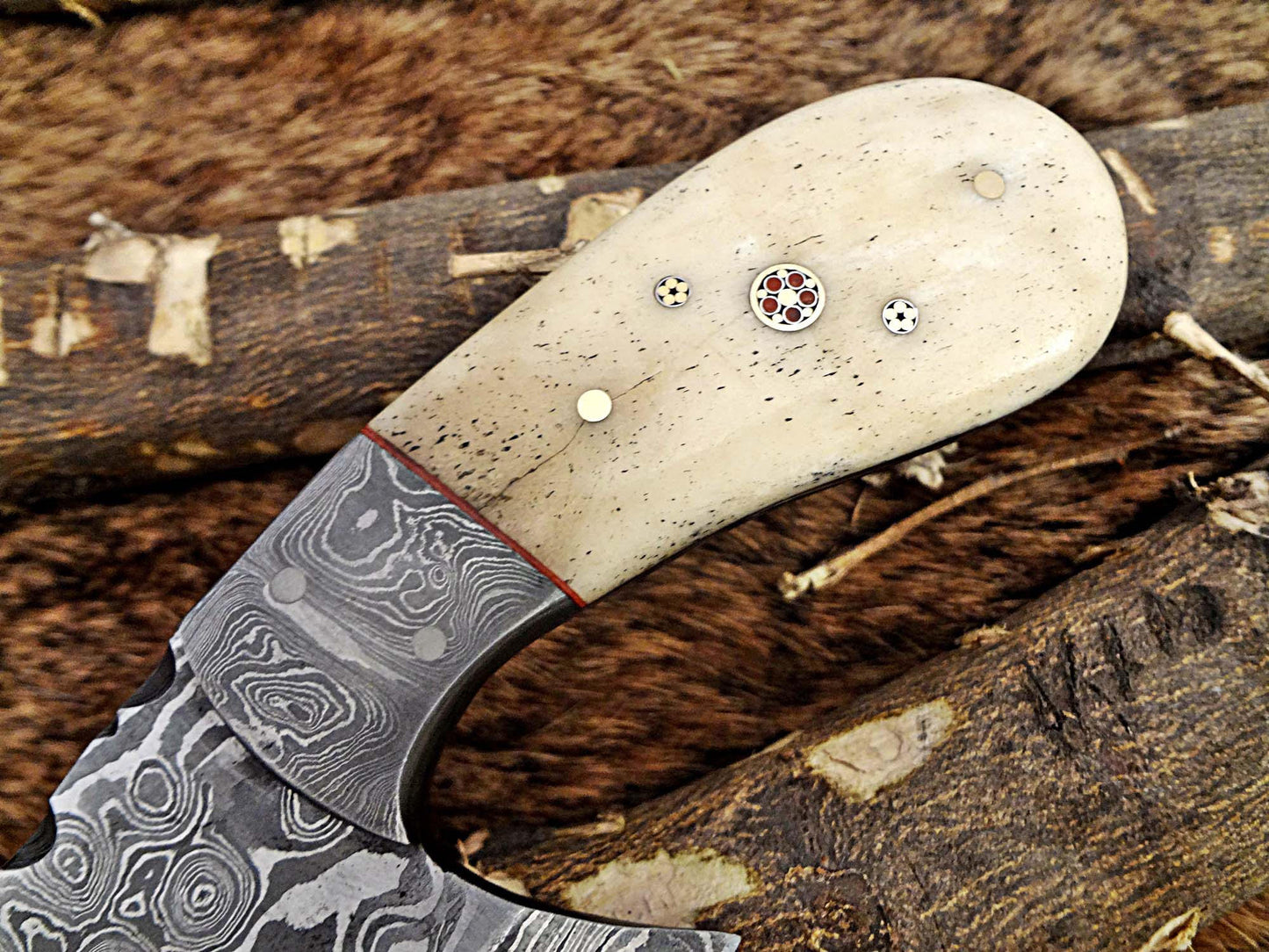 7" long Hand Forged Damascus Steel wide blade Pocket Knife with 3.5" cutting edge, available in 4 Natural scales, Includes Cow leather sheath
