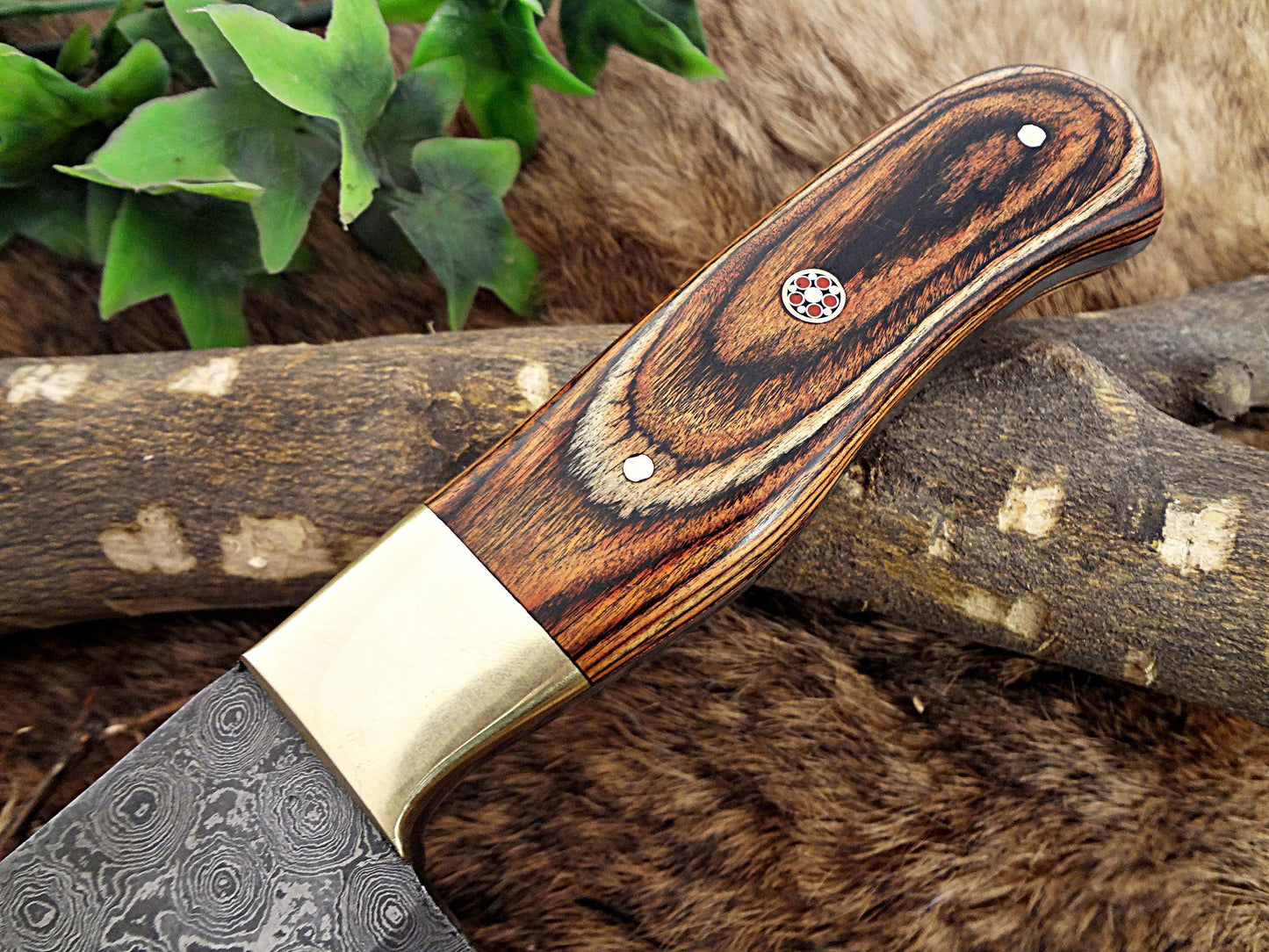 Damascus Steel kitchen Knife 13 Inches full tang 8.5" long Hand Forged blade, 2 Tone Dollar wood and brass bolster scale