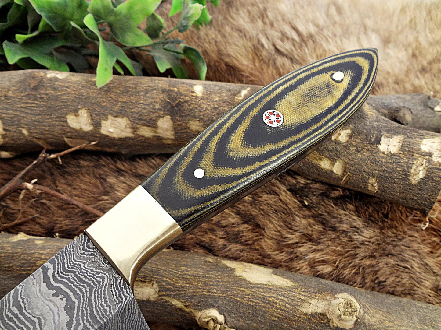 Damascus Steel kitchen Knife 13 Inches full tang 7.5" long Hand Forged blade, 2 Tone Dollar wood and brass bolster scale