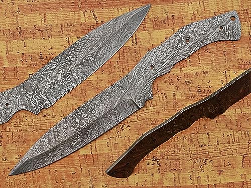 11 inches Long Drop Point Blank Blade, Hand Forged Twist Pattern Damascus Steel Hunting Knife Blade, 5" Scale Space Finger with 2 Fingers Grooves, 5.5" Sharp Cutting Edge