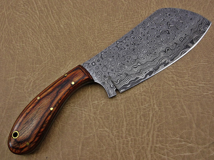 9.5" hand forged rain drop pattern Damascus steel Butcher knife, Meat cleaver, Walnut wood scale, Rain drop pattern Damascus Steel 3 mm blade