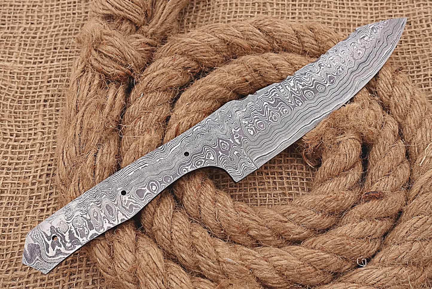 10.5 inches Long Damascus Steel Nessmuk Blade Skinning Knife, Knife Making Supplies, Hand Forged rain Drop Pattern Damascus Steel Blank Blade Hunting Knife, 5.25" Cutting Edge, 4.5" Scale Space