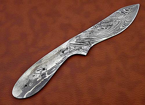 Modified Trailing Point Blank Blade, 9 inches Long Hand Forged Damascus Steel Skinning Knife, 4.5" Oval Scale Space with 3 Pin Hole, 4" Trailing Point Cutting Edge Blade