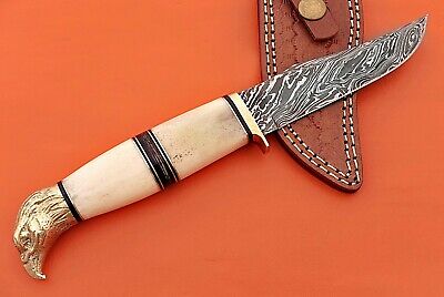 10" trailing point blade custom skinning knife with eagle pomel, Leather sheath