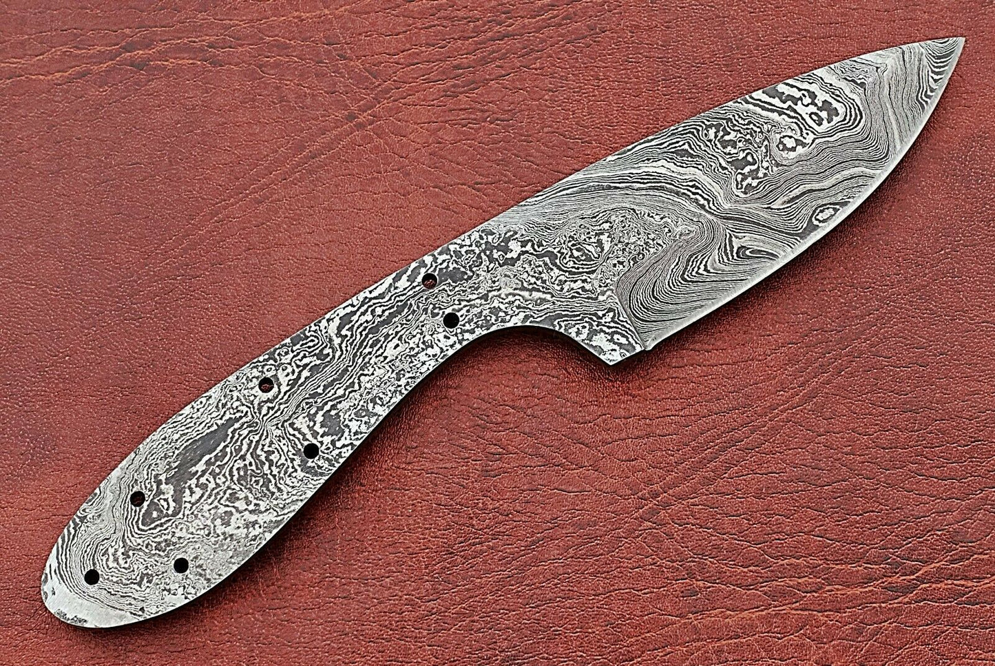 7.5" drop point Damascus steel blank blade pocket knife with 3" cutting edge