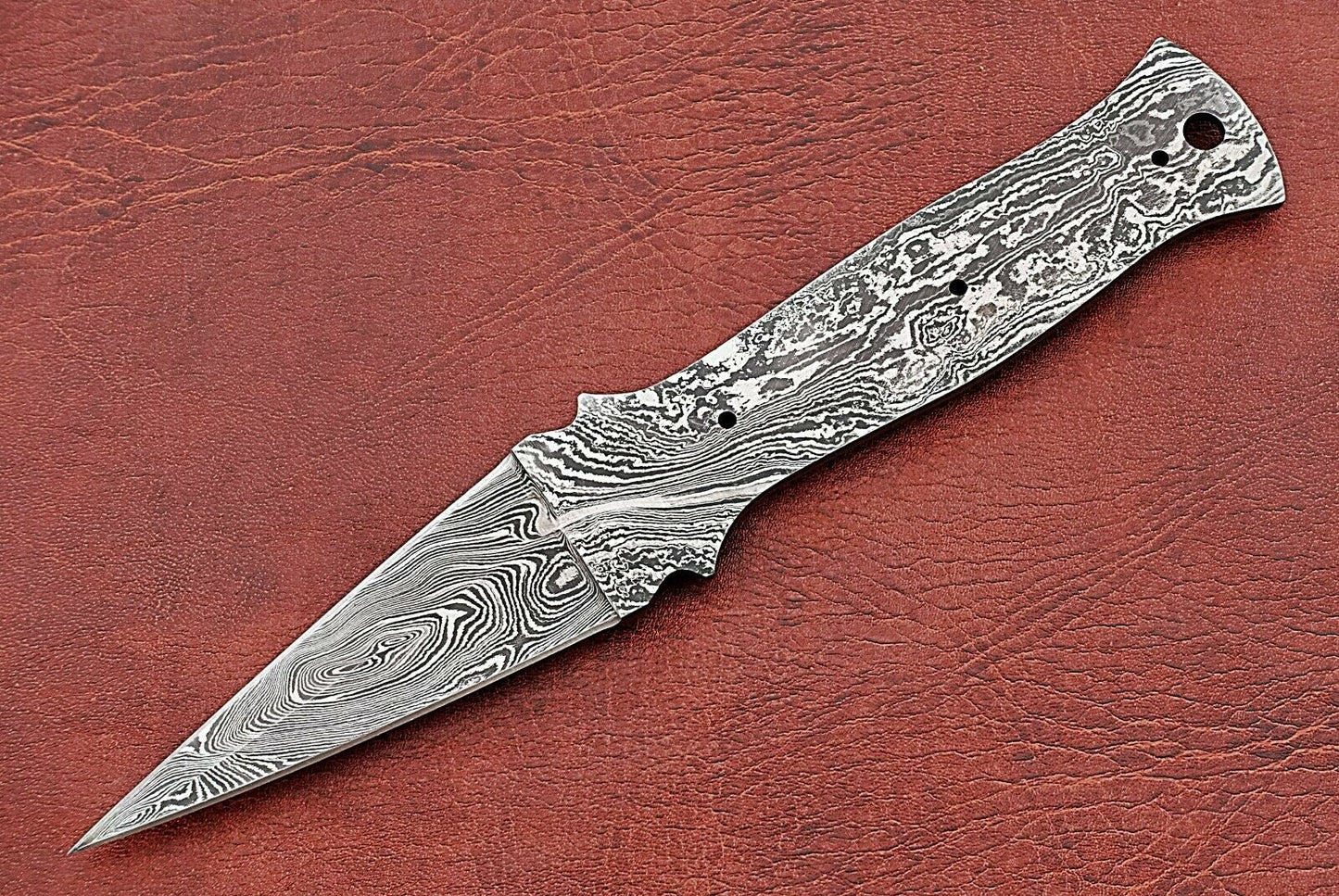 8.5" needle point Damascus steel blank blade knife with 4" dual cutting edge