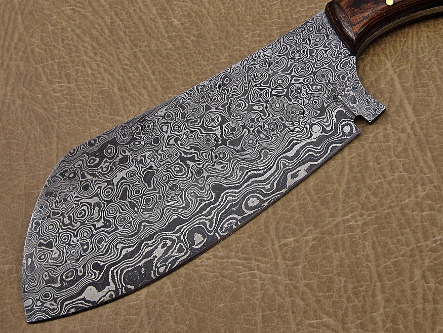 9.5" hand forged rain drop pattern Damascus steel Butcher knife, Meat cleaver, Walnut wood scale, Rain drop pattern Damascus Steel 3 mm blade