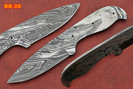8" drop point Damascus steel blank blade pocket knife with 3.75" cutting