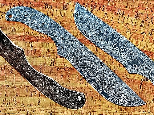 knife making rain drop pattern Damascus steel blank blade, 10.5 inches long hand forged straight back skinning knife, hunting knife, 4.5" scale space with 3 Pin and a lace hole, 5.25 inches cutting edge
