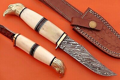 10" trailing point blade custom skinning knife with eagle pomel, Leather sheath
