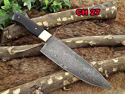 10" long Damascus Steel kitchen Knife full tang 5.5" long Hand Forged blade