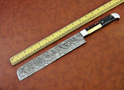 15" long Damascus steel Salmon Knife 9" cutting edge, 6" long Multi color scale